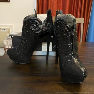 Brian Atwood Suede & Patent Leather Booties